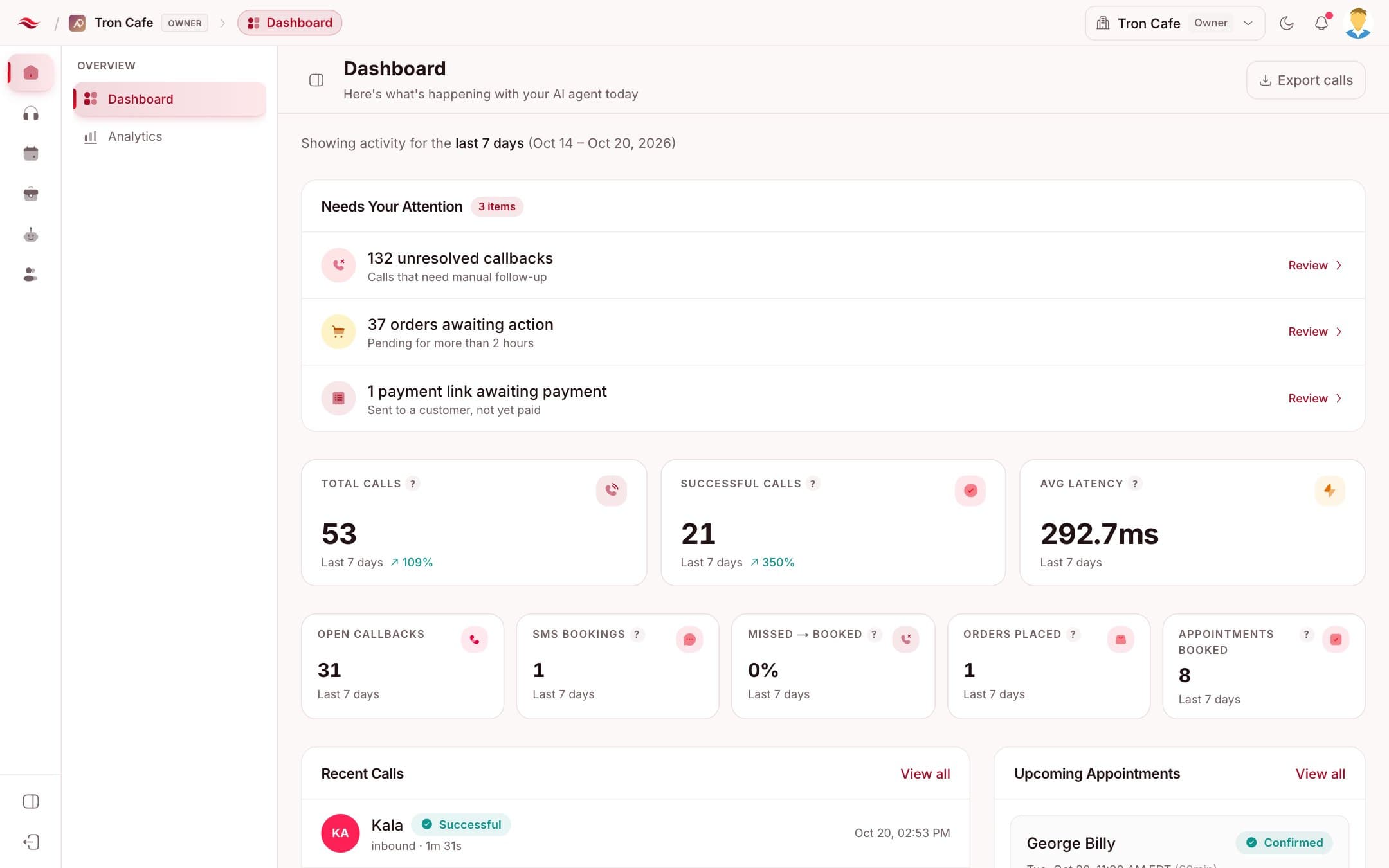 Dashboard screen of the Sentire Systems portal